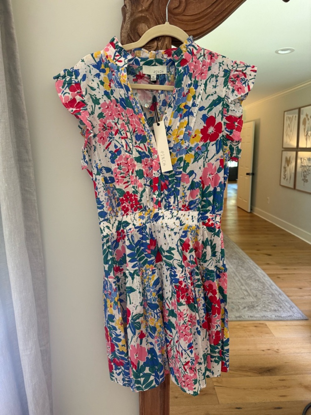 Pinch Multicolor Floral Pintuck V-Neck Dress